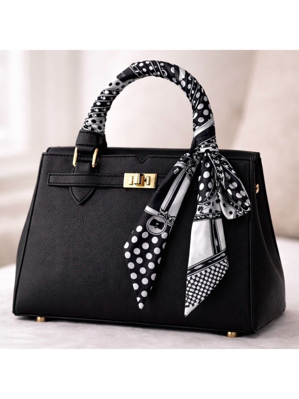 BLACK WHITE SILVER SKINNY SCARF BAG HANDLE WRAP HAIR TIE NECK SCARF BANDEAU